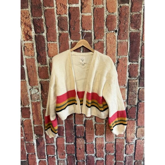 Billabong Womens Ivory Ribbed Open Front Cardigan Sweatshirt Size Medium - Picture 1 of 3